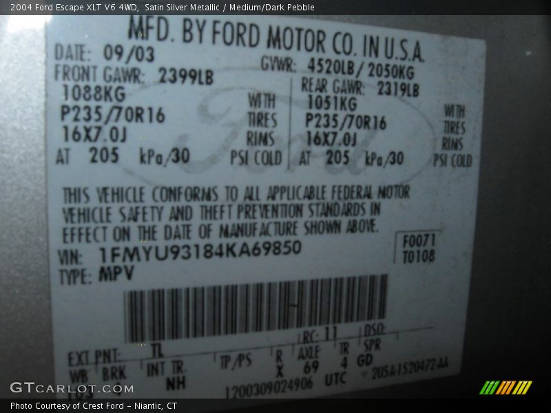 Satin Silver Metallic / Medium/Dark Pebble 2004 Ford Escape XLT V6 4WD