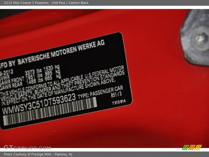 Chili Red / Carbon Black 2013 Mini Cooper S Roadster