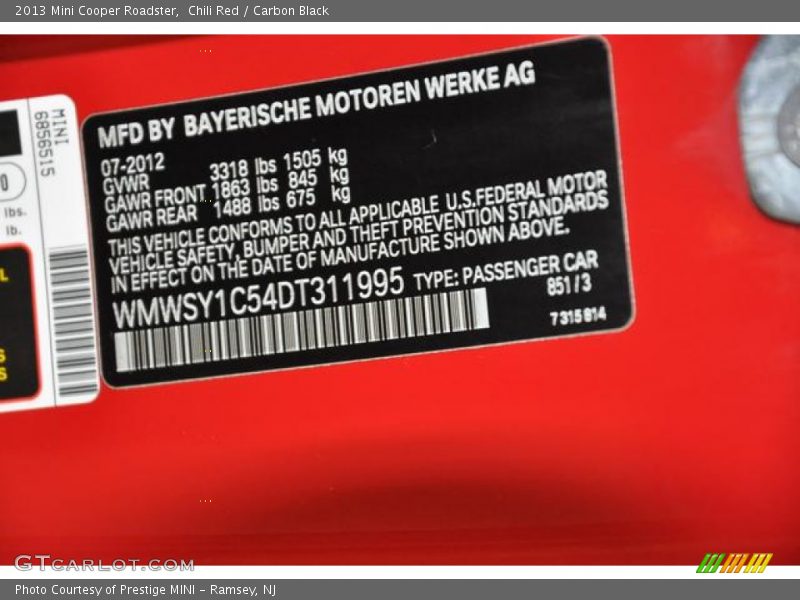 Chili Red / Carbon Black 2013 Mini Cooper Roadster