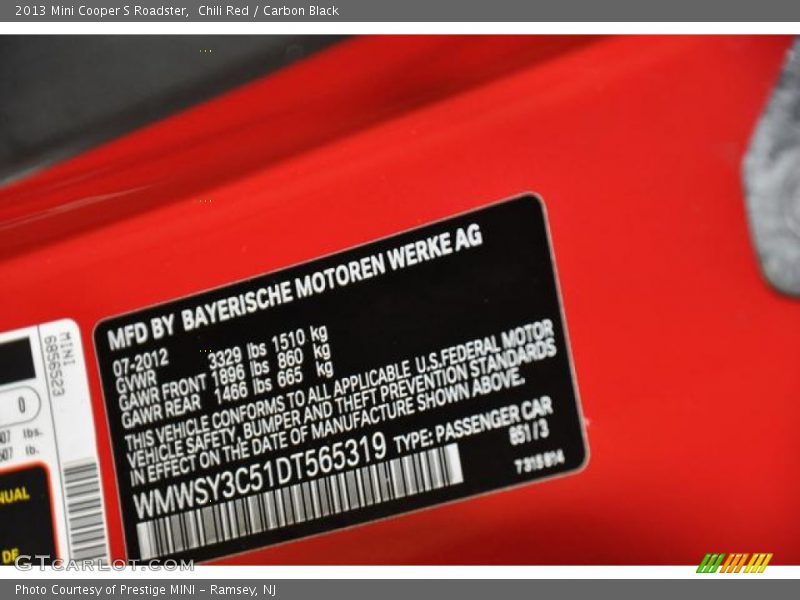 Chili Red / Carbon Black 2013 Mini Cooper S Roadster