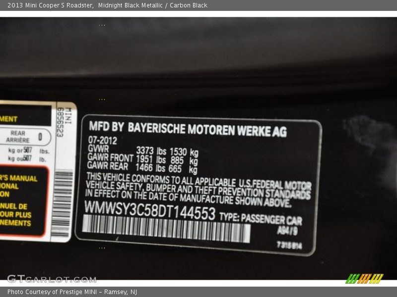 Midnight Black Metallic / Carbon Black 2013 Mini Cooper S Roadster