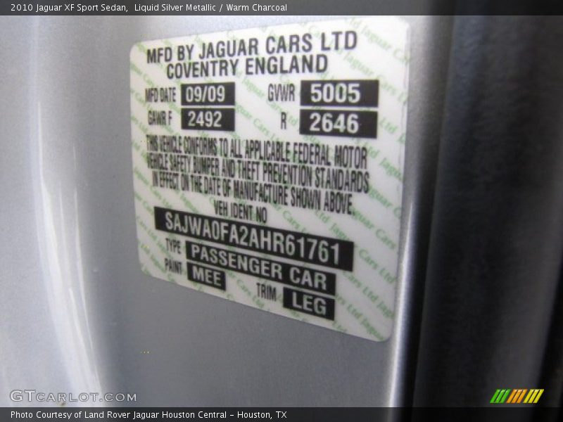 Liquid Silver Metallic / Warm Charcoal 2010 Jaguar XF Sport Sedan