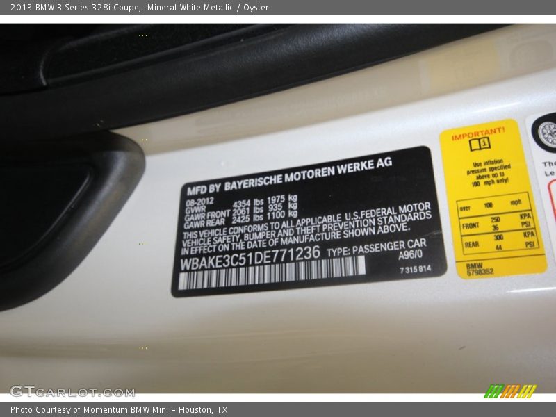 Mineral White Metallic / Oyster 2013 BMW 3 Series 328i Coupe