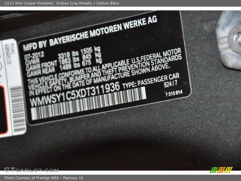 Eclipse Gray Metallic / Carbon Black 2013 Mini Cooper Roadster