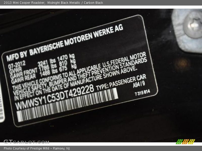 Midnight Black Metallic / Carbon Black 2013 Mini Cooper Roadster