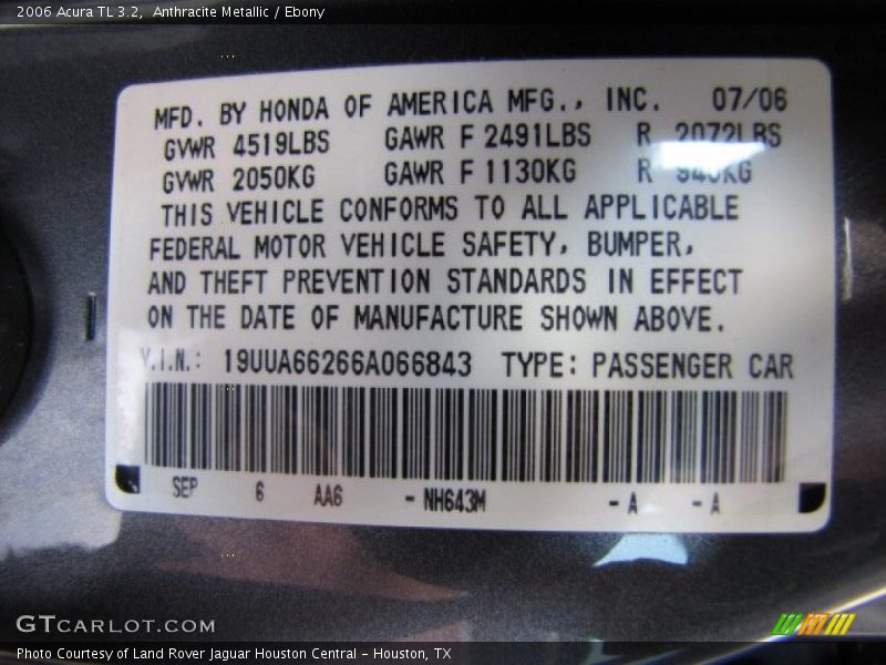 Anthracite Metallic / Ebony 2006 Acura TL 3.2