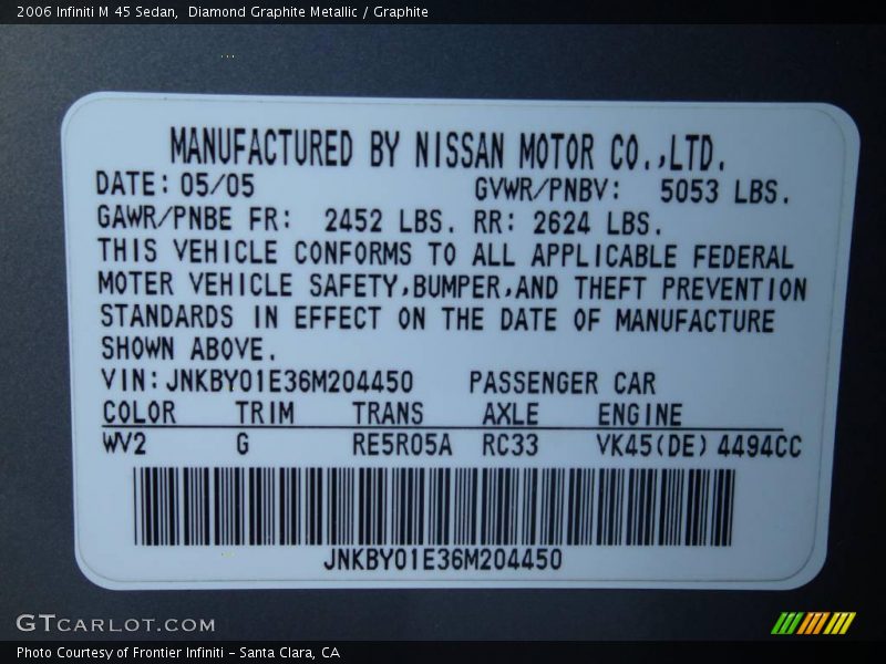 Diamond Graphite Metallic / Graphite 2006 Infiniti M 45 Sedan