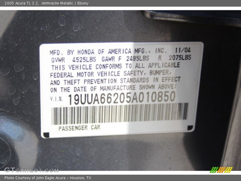 Anthracite Metallic / Ebony 2005 Acura TL 3.2