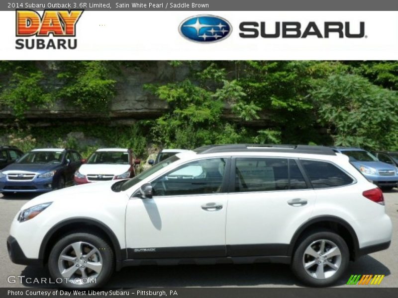 Satin White Pearl / Saddle Brown 2014 Subaru Outback 3.6R Limited