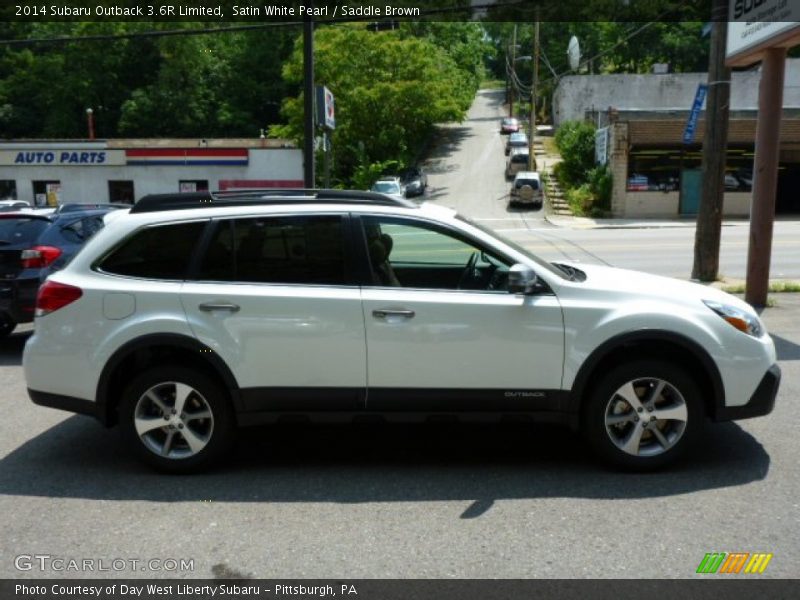 Satin White Pearl / Saddle Brown 2014 Subaru Outback 3.6R Limited