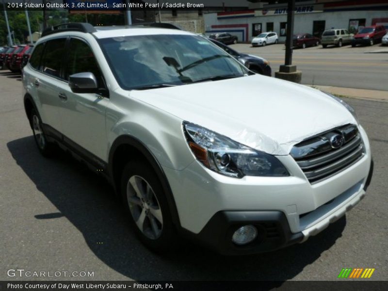 Satin White Pearl / Saddle Brown 2014 Subaru Outback 3.6R Limited