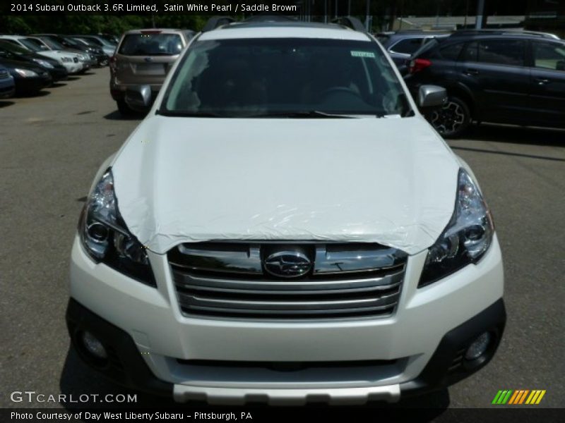 Satin White Pearl / Saddle Brown 2014 Subaru Outback 3.6R Limited