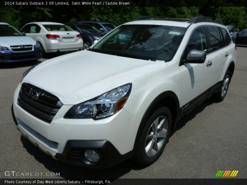 Satin White Pearl / Saddle Brown 2014 Subaru Outback 3.6R Limited