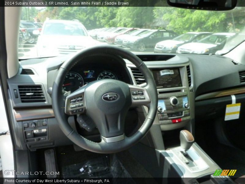 Satin White Pearl / Saddle Brown 2014 Subaru Outback 3.6R Limited