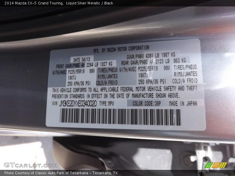 2014 CX-5 Grand Touring Liquid Silver Metallic Color Code 38P