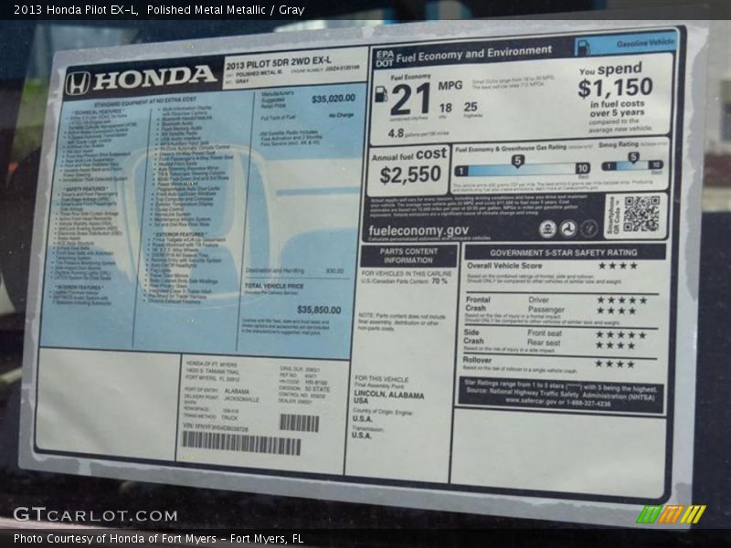 Polished Metal Metallic / Gray 2013 Honda Pilot EX-L