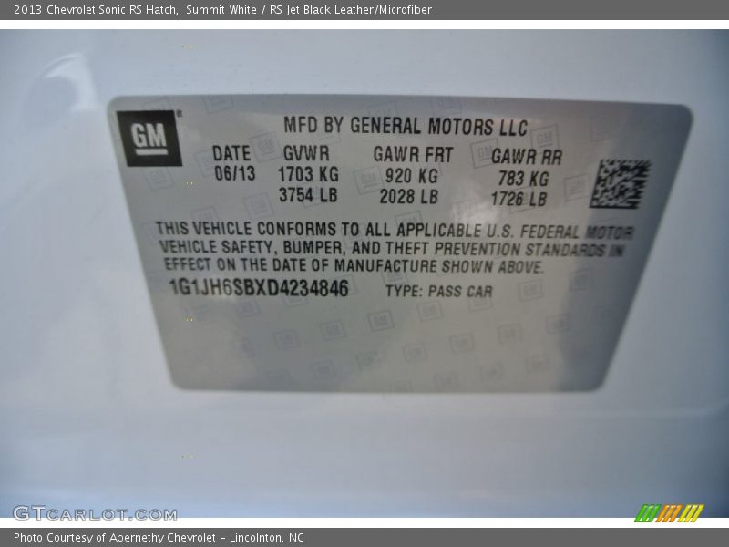Summit White / RS Jet Black Leather/Microfiber 2013 Chevrolet Sonic RS Hatch