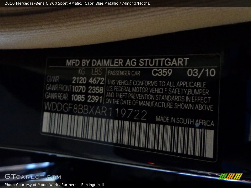 Capri Blue Metallic / Almond/Mocha 2010 Mercedes-Benz C 300 Sport 4Matic