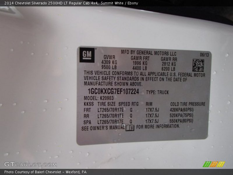 Summit White / Ebony 2014 Chevrolet Silverado 2500HD LT Regular Cab 4x4