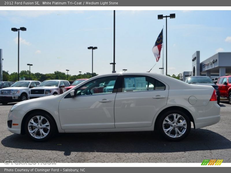 White Platinum Tri-Coat / Medium Light Stone 2012 Ford Fusion SE