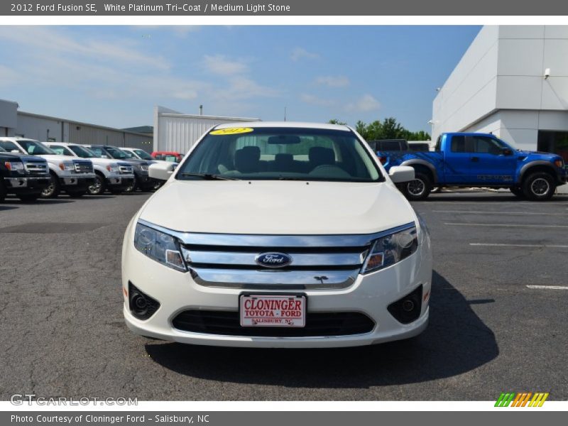 White Platinum Tri-Coat / Medium Light Stone 2012 Ford Fusion SE