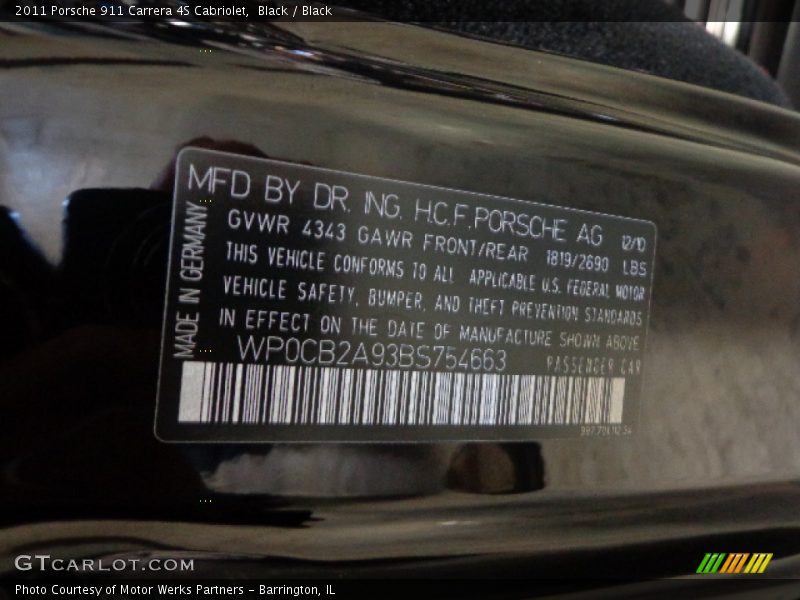 Black / Black 2011 Porsche 911 Carrera 4S Cabriolet