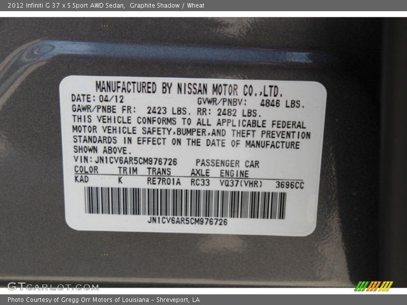 Graphite Shadow / Wheat 2012 Infiniti G 37 x S Sport AWD Sedan