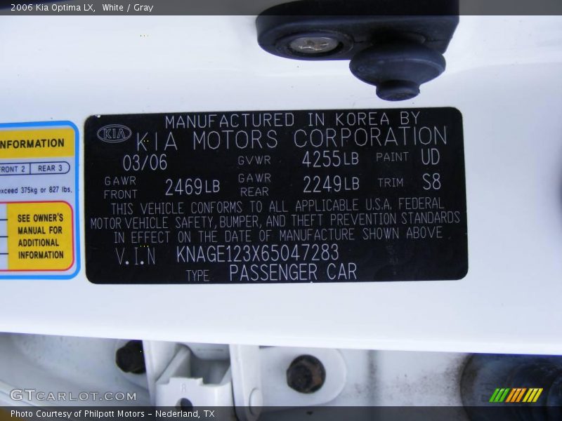 White / Gray 2006 Kia Optima LX