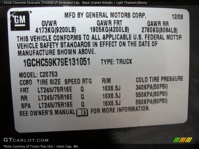 Info Tag of 2009 Silverado 2500HD LT Extended Cab
