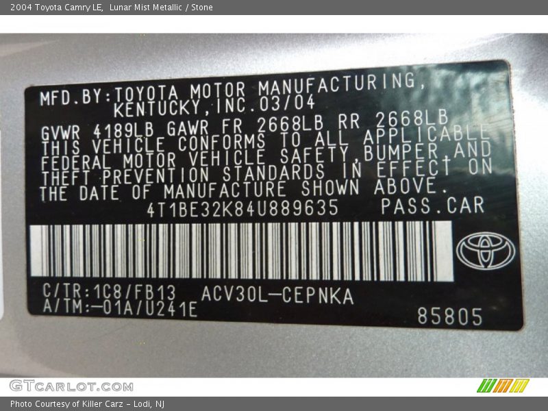 Lunar Mist Metallic / Stone 2004 Toyota Camry LE