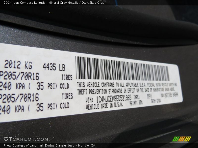 Mineral Gray Metallic / Dark Slate Gray 2014 Jeep Compass Latitude