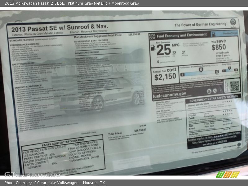 Platinum Gray Metallic / Moonrock Gray 2013 Volkswagen Passat 2.5L SE