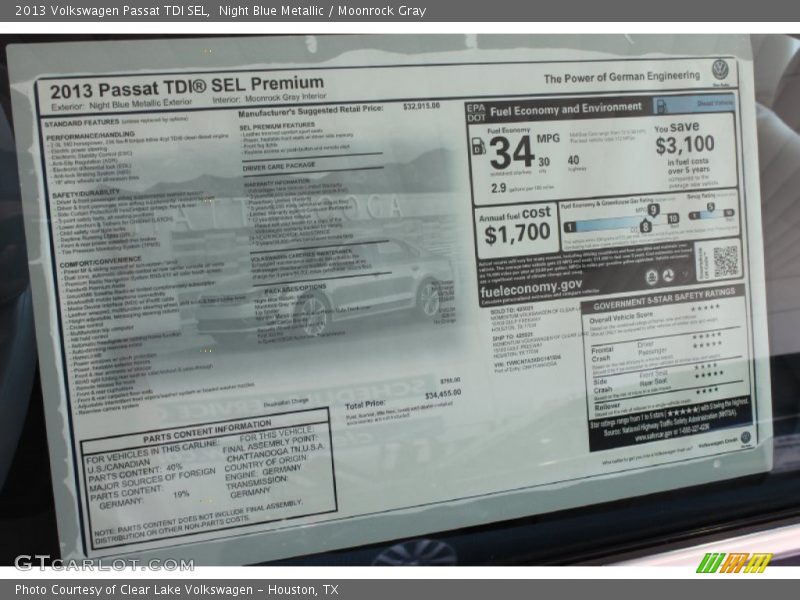 Night Blue Metallic / Moonrock Gray 2013 Volkswagen Passat TDI SEL