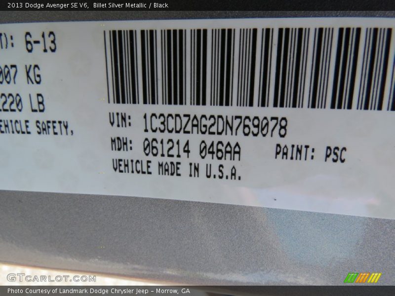 Billet Silver Metallic / Black 2013 Dodge Avenger SE V6
