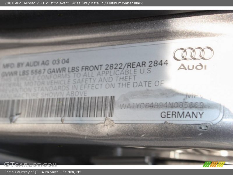 Atlas Grey Metallic / Platinum/Saber Black 2004 Audi Allroad 2.7T quattro Avant