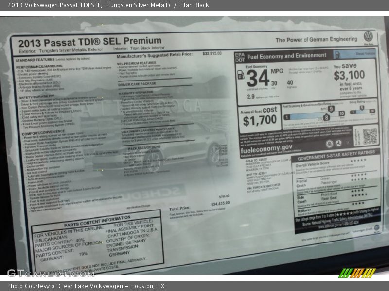 Tungsten Silver Metallic / Titan Black 2013 Volkswagen Passat TDI SEL