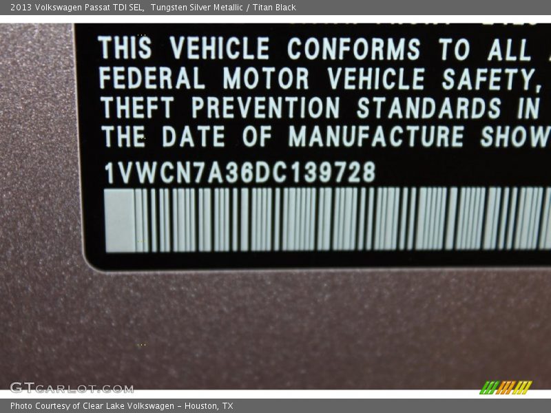 Tungsten Silver Metallic / Titan Black 2013 Volkswagen Passat TDI SEL