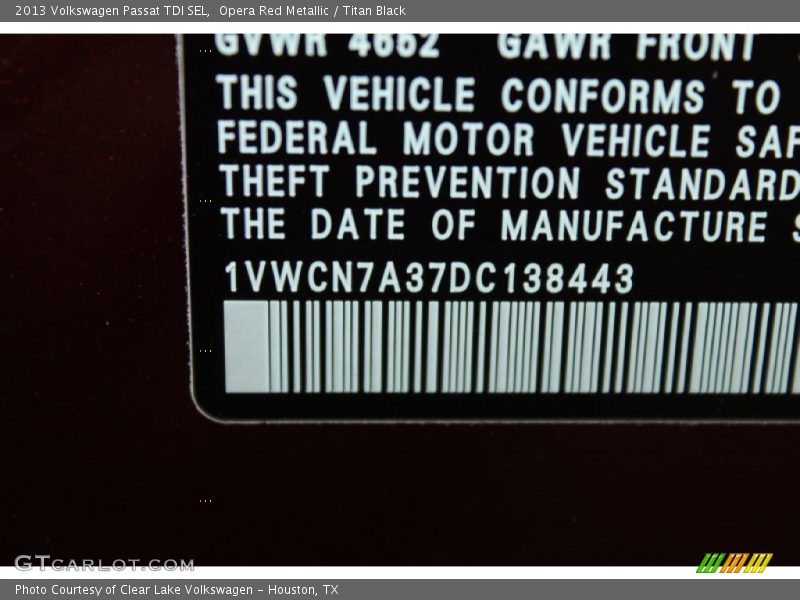 Opera Red Metallic / Titan Black 2013 Volkswagen Passat TDI SEL