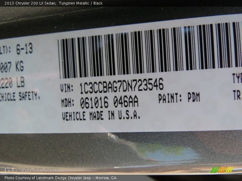 Tungsten Metallic / Black 2013 Chrysler 200 LX Sedan