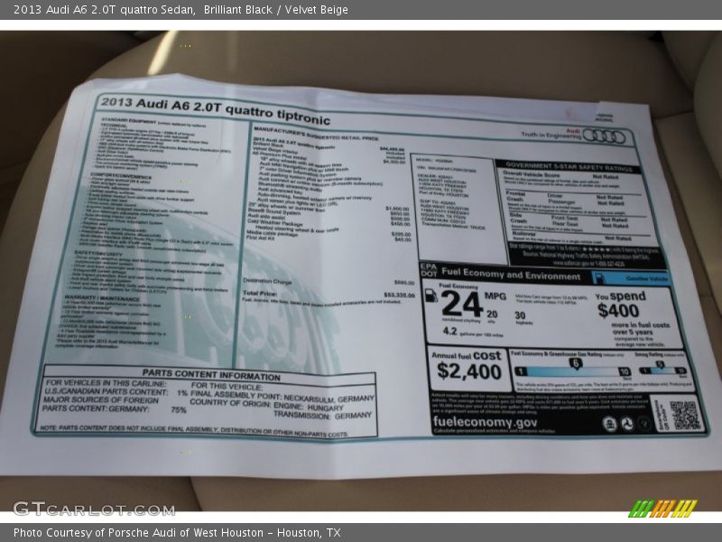 Brilliant Black / Velvet Beige 2013 Audi A6 2.0T quattro Sedan