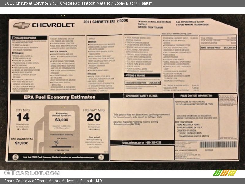  2011 Corvette ZR1 Window Sticker