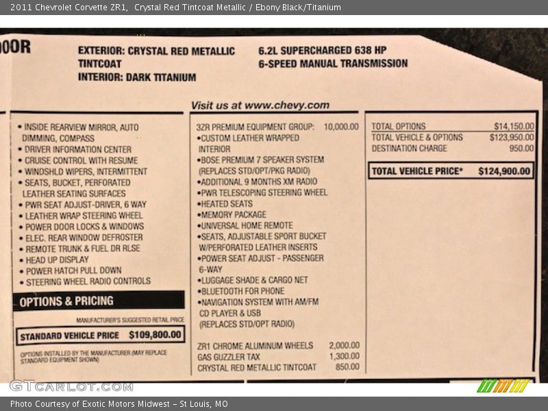  2011 Corvette ZR1 Window Sticker