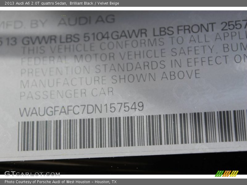 Brilliant Black / Velvet Beige 2013 Audi A6 2.0T quattro Sedan