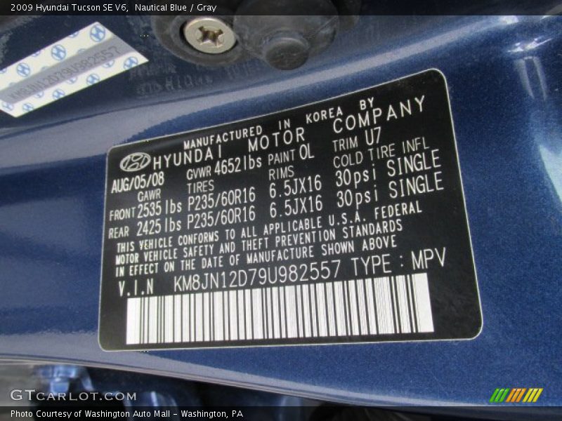 2009 Tucson SE V6 Nautical Blue Color Code 0L