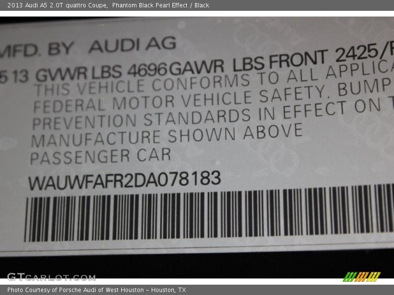 Phantom Black Pearl Effect / Black 2013 Audi A5 2.0T quattro Coupe