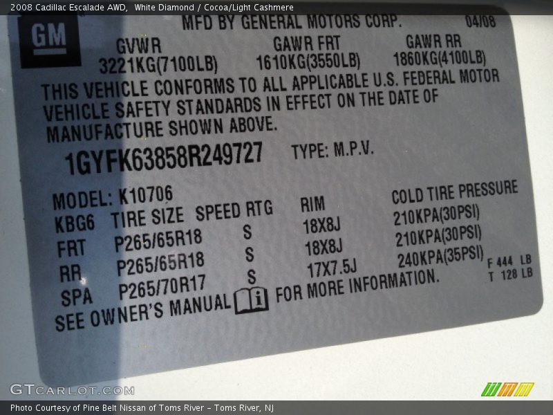 White Diamond / Cocoa/Light Cashmere 2008 Cadillac Escalade AWD