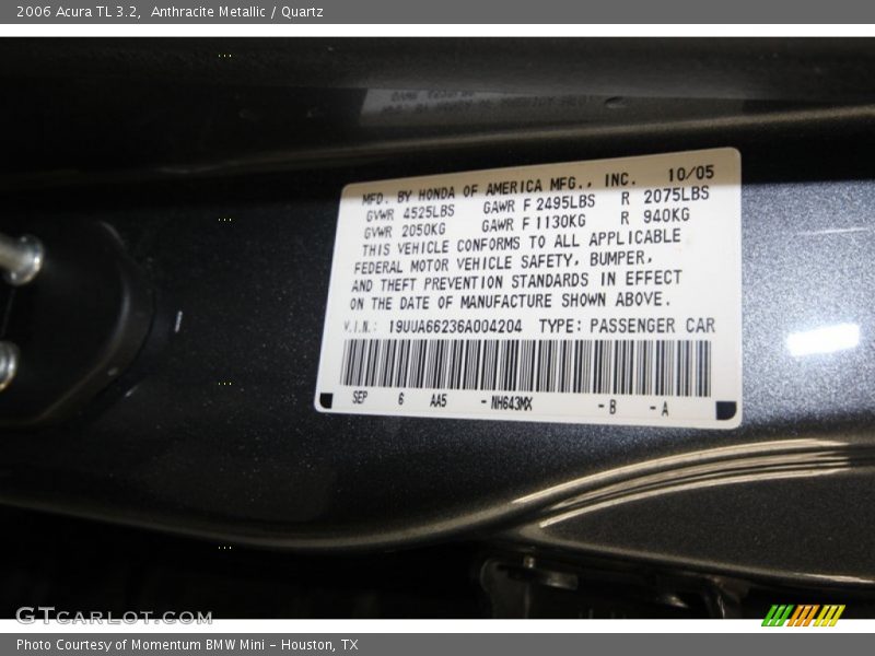 Anthracite Metallic / Quartz 2006 Acura TL 3.2