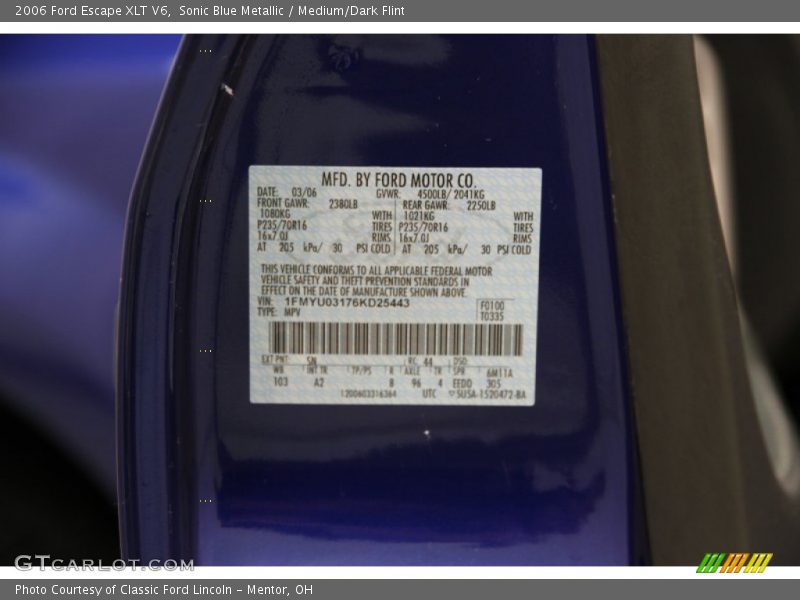 Sonic Blue Metallic / Medium/Dark Flint 2006 Ford Escape XLT V6