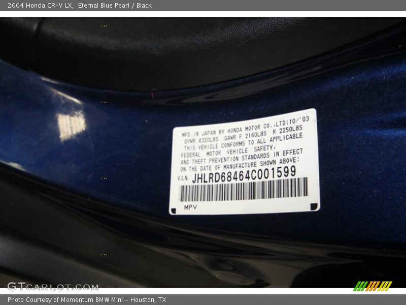 Eternal Blue Pearl / Black 2004 Honda CR-V LX