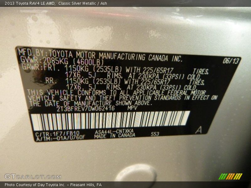 Classic Silver Metallic / Ash 2013 Toyota RAV4 LE AWD